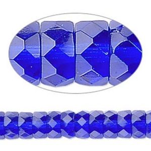 Bead Czech Fire-polished Glass Cobalt 8x4mm Faceted Rondelle 15" Strand